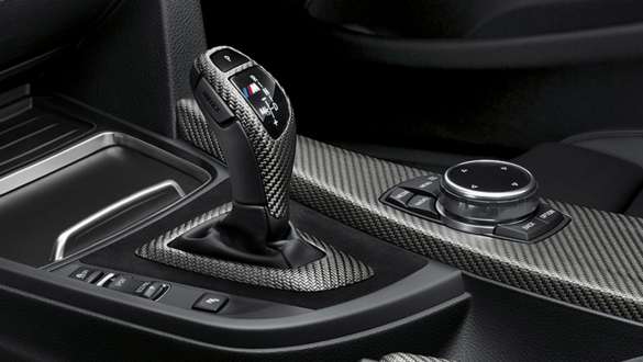 Close-up view of the BMW 3 Series Sedan with focus on the BMW M Performance gear lever.