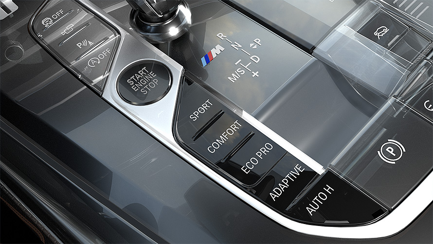 Close-up of the BMW Driving Experience Control with ECO PRO mode in the BMW X5.